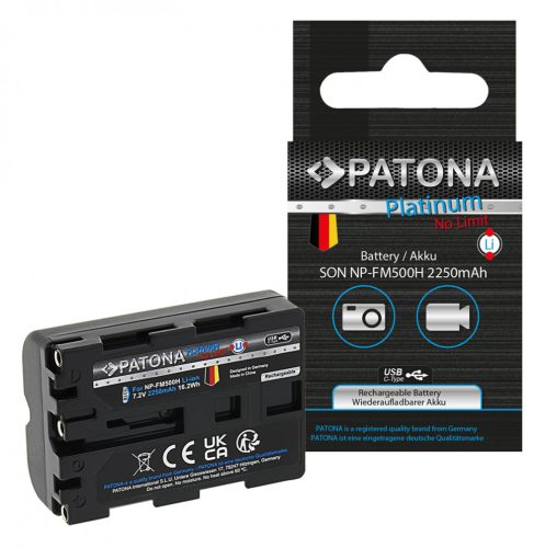 PATONA Platinum Sony NP-FM500H USB-C Akkumulator 2250mAh -Sony Type-C Alpha 57 65 77 99 DSLRA100