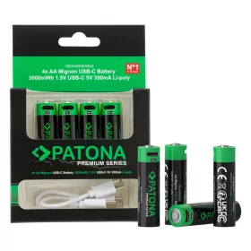   PATONA Premium USB-C 4x AA újratölthető akkumulátorok lítium 3000mWh 1.5V újratölthető 1-2 USB-C töltőkábellel