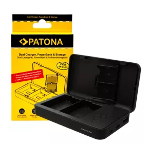   PATONA Dupla töltő a Nikon EN-EL15 D500 D750 D780 D800 Z5 Z6 Z6 II Z7 készülékhez power bank funkcióval és memóriakártya tárolóval