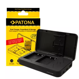   PATONA Dupla töltő Fuji NP-W126 FinePix fényképezőgéphez power bank funkcióval és memóriakártya tárolóval