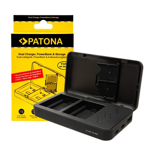 PATONA Fujifilm NP-W235 Dupla töltő & PowerBank -Fuji X-T4 X-T5 memóriakártya tárolóval 