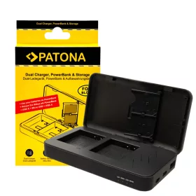  PATONA Dupla töltő Panasonic DMW-BLG10 DC-TX2 DMC-GF3K DMCGX7 DMC-ZS110 készülékhez power bank funkcióval és memóriakártya tárolóval