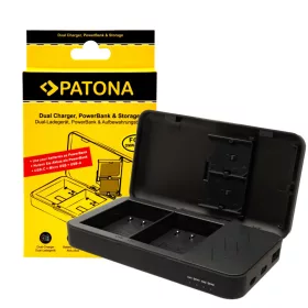   PATONA Dupla töltő Panasonic DMW-BLK22 DC-S5 G9 GH5 GH5S GH6-hoz power bank funkcióval és memóriakártya tárolóval