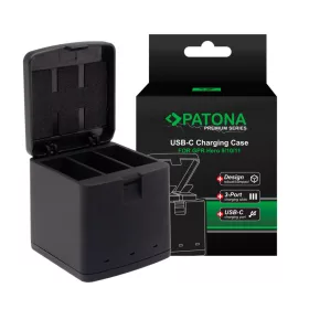   PATONA Tripla töltő töltődoboz GoPro Hero 9 10 11 kamerához USB-C kábellel együtt
