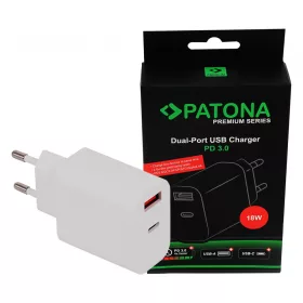  PATONA Premium PD18W adapter 5V/3.0A 9V/2.0A 12V/1.5A A 1xUSB-C 1xUSB-A PD3.0 QC3.0 fehér