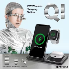   PATONA 3in1 QI vezeték nélküli töltő okostelefonhoz iPhone órához és AirPodshoz