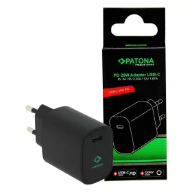   PATONA Premium PD20W adapter 5V/3A 9V/2.22A 12V/1.67A USB-C PD3.0 QC3.0 fekete