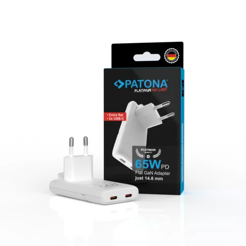 PATONA Platinum GaN 65W PD hálózati töltőadapter 2x USB-C fehér (PD3.0, QC3.0)
