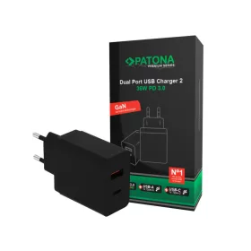   PATONA Premium PD36W adapter fekete 5V/3A 9V/2A 12V/1.5A 1xUSB-C 1xUSB-A PD3.0 QC3.0