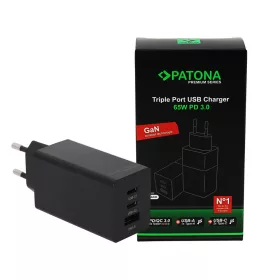   PATONA Premium GaN PD65W adapter fekete 2xUSB-C 1xUSB-A PD3.0 QC3.0
