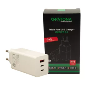   Patona prémium GaN hálózati töltő 100W 2× USB-C és 1× USB-A fehér