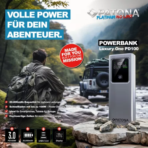 PATONA Platinum Powerbank Luxury One PD100 20000mAh 100W PD 2xUSB-C 1xUSB-A digitális kijelző