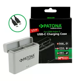   PATONA Premium Dupla töltő és tároló box DJI Osmo Action 3 4 5 akkumulátor USB-C kábellel