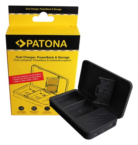 PATONA Canon LP-E6 Dupla töltő Powerbank funkció + memóriakártya tároló