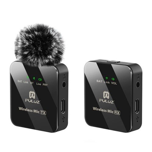 PULUZ Vezeték Nélküli Hordozható Android & iPhone Interjú Mikrofon (fekete) (1TX + 1RX)