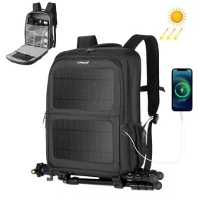   PULUZ 12 W-os napelemes kamera- és laptophátizsák - Fekete