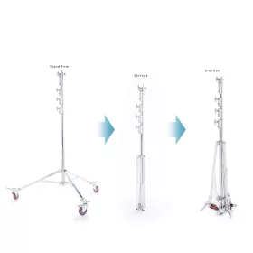   2in1 Fotós Gurulós Acél Studió Állvány -LED Lámpa-tartó Gurulóállvány -Krómozott acél, 30kg teherbírás (600cm)