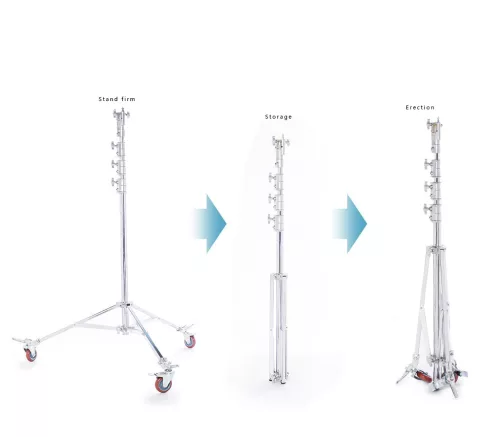2in1 Fotós Gurulós Acél Studió Állvány -LED Lámpa-tartó Gurulóállvány -Krómozott acél, 30kg teherbírás (600cm)