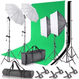   Softbox All-in-One-Set - 4*150W Stúdió-Világítás Kit Hátterekkel
