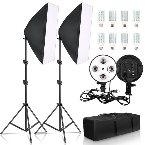 3in1 Softbox Kit -2db 50x70cm 192W (8x 24W) LED Softbox-Fény & 40x40cm Boom Softbox készlet