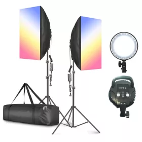   RGB állítható fényerejű LED Softbox Szett - 3200–5600K
