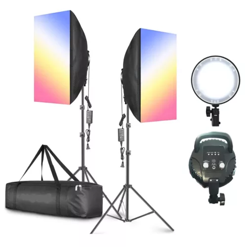 RGB állítható fényerejű LED Softbox Szett - 3200–5600K