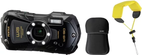 Pentax WG-90 fekete csomag – kompakt digitális fényképezőgép úszószíjjal és neoprén tokkal