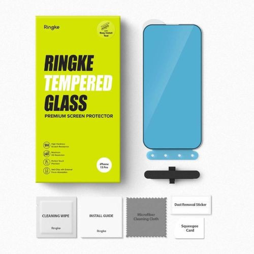 Ringke iPhone 15 Pro Kijelzővédő Üveg - Premium Edzett Üveg 9H Telepítési Sablonnal - Átlátszó
