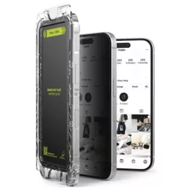   Ringke iPhone 15/16 Kijelzővédő Üveg - Privacy Premium Easy Slide Edzett Üveg 9H Telepítési Sablonnal (2 db) - Átlátszó