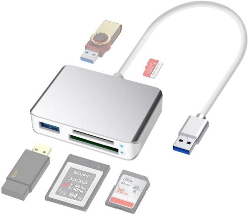 5 in 1 USB 3.1 XQD, SD, TF, MicroSD kártyaolvasó 2x USB 3.0 HUB dokkoló adapter