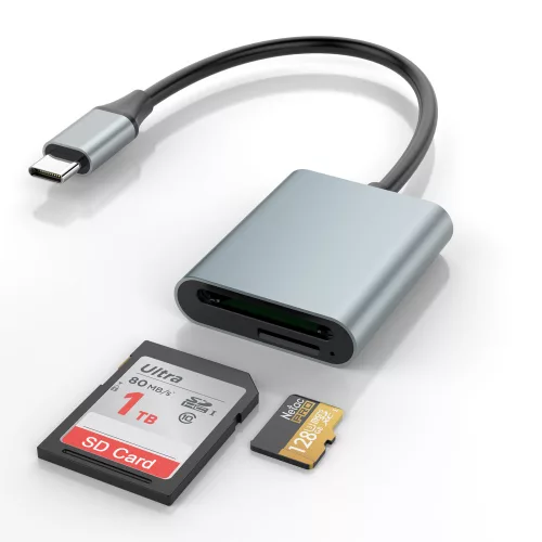 Rocketek CR344 2in1 MicroSD és SD kártyaolvasó USB-C 3.0 nagy sebességű dual kártyaadapter