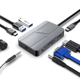   7in1 2x USB-C (Type C), 2x USB-A, HDMI, VGA -HUB Dokkoló Állomás