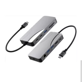   12in1 4x USB-C (Type C), 3x USB-A, HDMI 4K@60Hz, RJ45, 3,5mm Jack, TF, SD Kártyaolvasó -PD-100W HUB Dokkoló Állomás