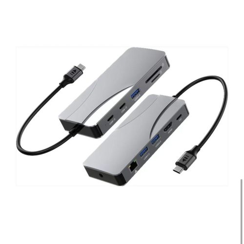 12in1 4x USB-C (Type C), 3x USB-A, HDMI 4K@60Hz, RJ45, 3,5mm Jack, TF, SD Kártyaolvasó -PD-100W HUB Dokkoló Állomás