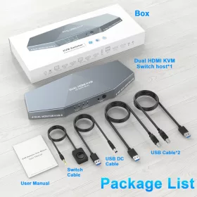   12in1 Dual-HDMI KVM HUB -2x2 HDMI 4K @30Hz, 4x USB-A 3.5mm Jack -HUB Dokkoló Állomás