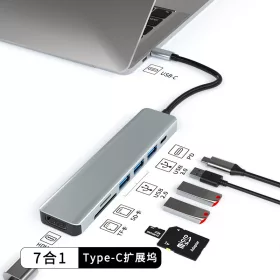   7in1 USB-C (Type-C), 3x USB-A, HDMI 4K, SD, TF Kártyaolvasó -PD-60W HUB Dokkoló Állomás