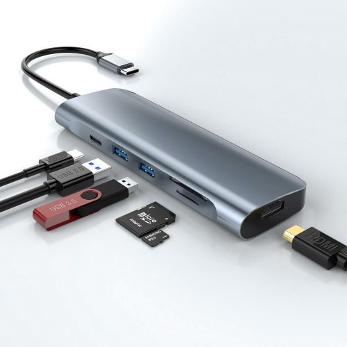 6 in 1 USB-C 3.0 HUB dokkoló adapter - 2x USB 3.0, Type-C USB, SD MicroSD TF kártya olvasó, 4K
