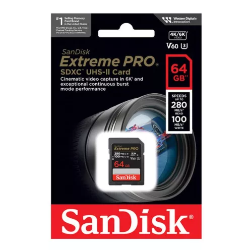 SanDisk Extreme PRO SDXC 64GB CL10 UHS-II V60 (280/100 MB/s)
