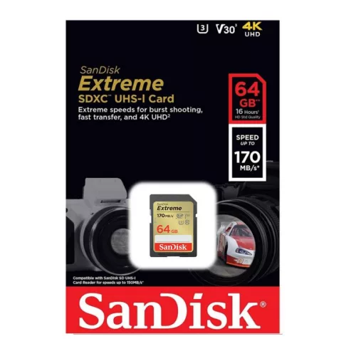SanDisk Extreme SDXC 64GB CL10 UHS-I U3 V30 (170/80 MB/s)