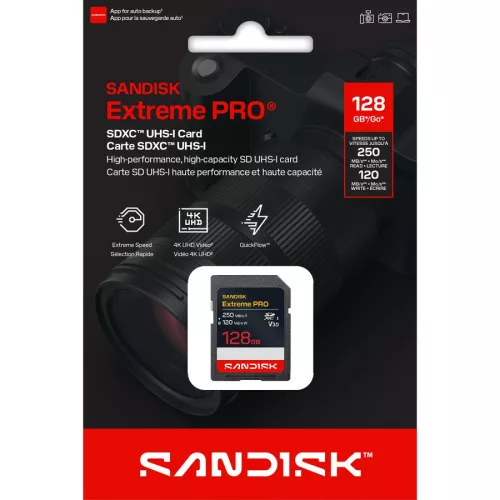 SanDisk Extreme PRO SDXC 128GB CL10 UHS-I U3 V30 (250/120 MB/s)