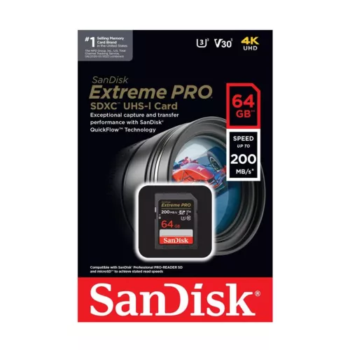 SanDisk Extreme PRO SDXC 64GB CL10 UHS-I U3 V30 (200/90 MB/s)