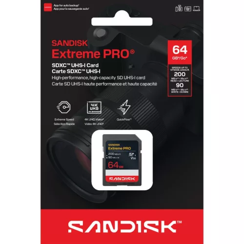 SanDisk Extreme PRO SDXC 64GB CL10 UHS-I U3 V30 (200/90 MB/s)