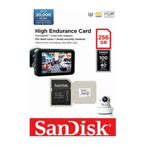 SanDisk High Endurance micro SDXC 256GB CL10 UHS-I U3 V30 + adapter (100/40 MB/s)