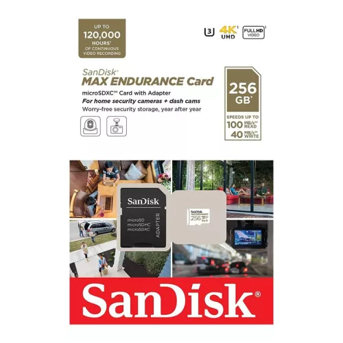 SanDisk MAX ENDURANCE micro SDXC 256GB + adapter CL10 UHS-I U3 V30 (100 MB/s)