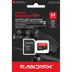   SanDisk Extreme PRO microSDXC 64GB + adapter CL10 UHS-I U3 V30 A2 (200/90 MB/s)