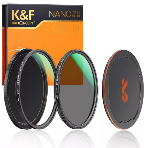 K&F Concept 49mm 2in1 szűrőkészlet: MC UV + CPL polárszűrő - Nano-X objektívszűrő szett fém lencsesapkával