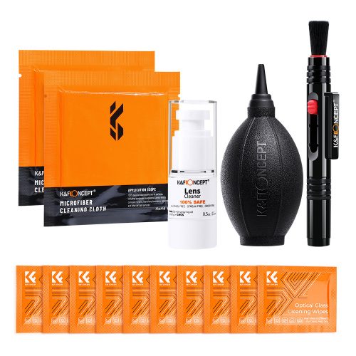 K&F Concept 15 az 1-ben tisztító készlet (tisztító toll + szilikon légfúvó + 2 db mikroszálas törlőkendő + 10 db nedves törlőkendő + 15 ml tisztító folyadék)