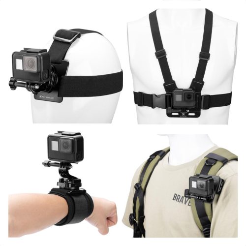 K&F Concept 4 in1 Akciókamera rögzítő szett -Kar, Mellkas, Táska, Fejpánt-Set (fekete)