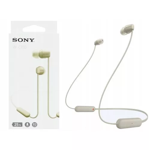 Sony WI-C100 Bluetooth vezeték nélküli in-ear fülhallgató BT 5.0 távirányítóval (bézs)