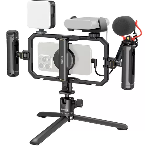 SmallRig All-in-One Pro mobil videókészlet –gyorskioldó, cage, mikrofon, LED (4704)
